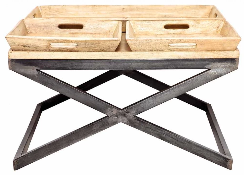 طاولة خشبية مع صوانى خشبية عصرية 